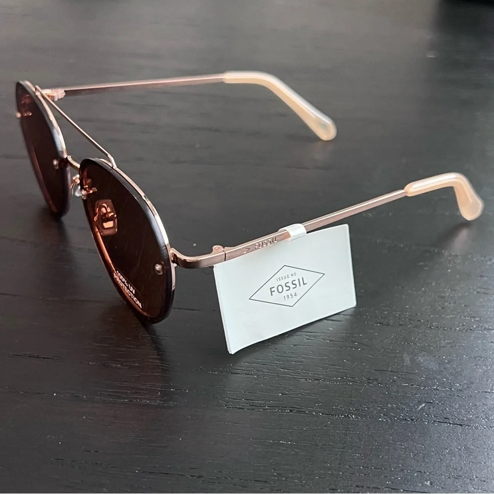 Fossil Rose Gold Metal Aviator Sunglasses 57mm